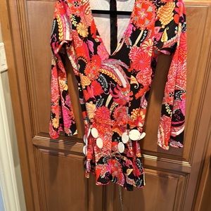 Leg Avenue 60's orange multi Hippie Chic Costume Halloween dress & belt S/M